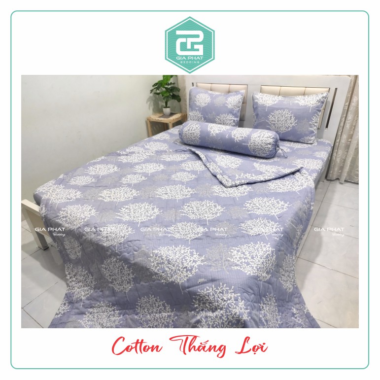 Bộ ga gối Thắng Lợi {4 món}100% Cotton chuẩn logo họa tiết Cây Cổ Thụ