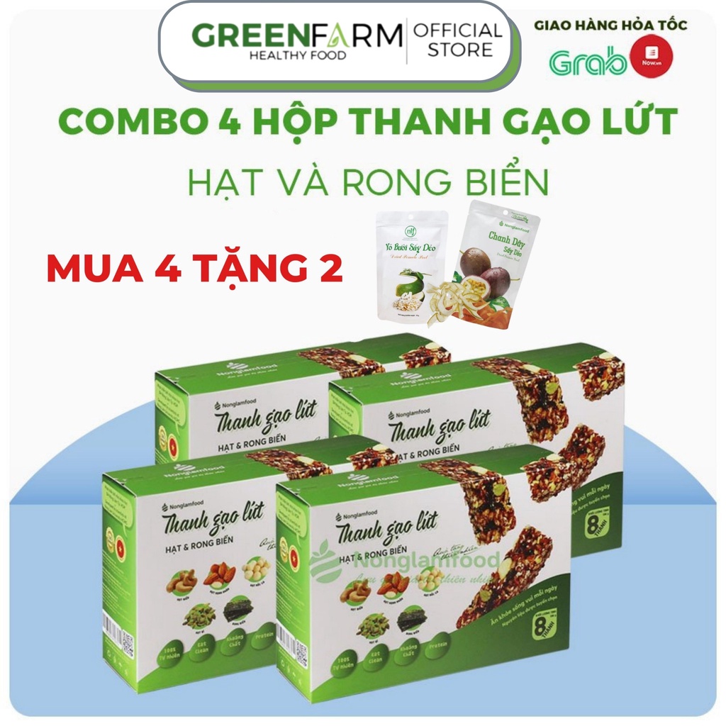 Thanh gạo lứt ngũ cốc rong biển Nông Lâm Food hộp 8 thanh 136g,Macca,Hạnh nhân,Đậu phộng,Hạt điều,ngon miệng dễ ăn