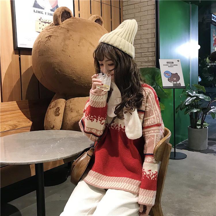 Áo sweater tay dài cổ tròn dáng rộng thiết kế mới thời trang