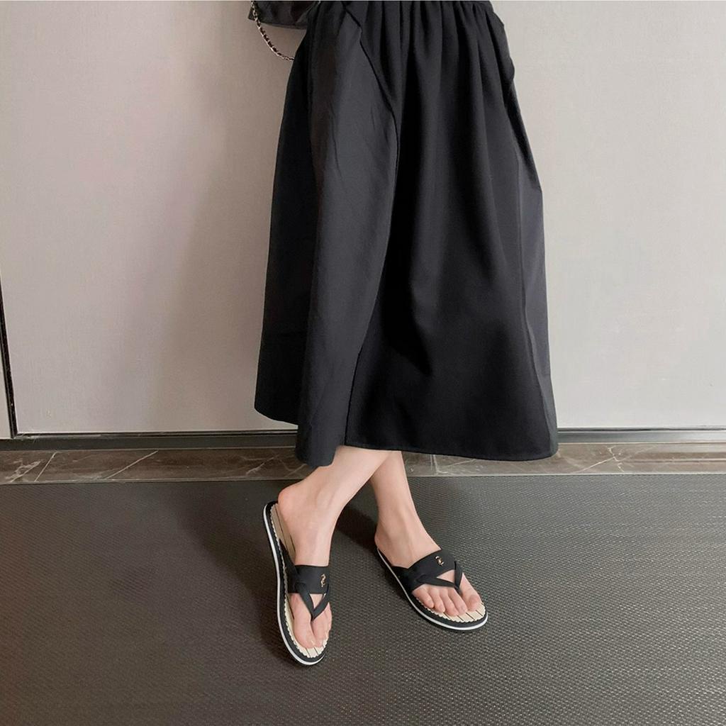 Giày Sandal Da Đế Bằng Thời Trang Đi Biển Mùa Hè Cho Nữ