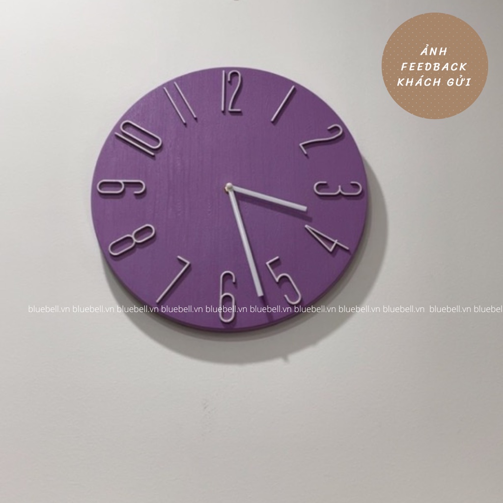 Đồng Hồ Treo Tường Màu Tím Violet, Đồng Hồ Kim Trôi Phong Cách Bắc Âu Đường Kính 35cm BlueBell
