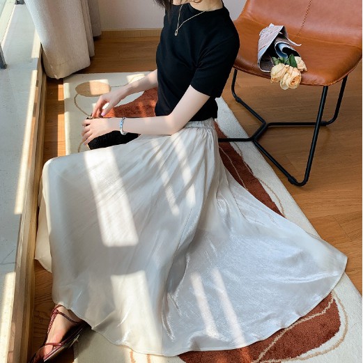 [Mã CBS1403B hoàn 10% tối đa 30K xu đơn 200K] Váy xếp ly, váy dài trơn satin, đồng màu cộng size | BigBuy360 - bigbuy360.vn