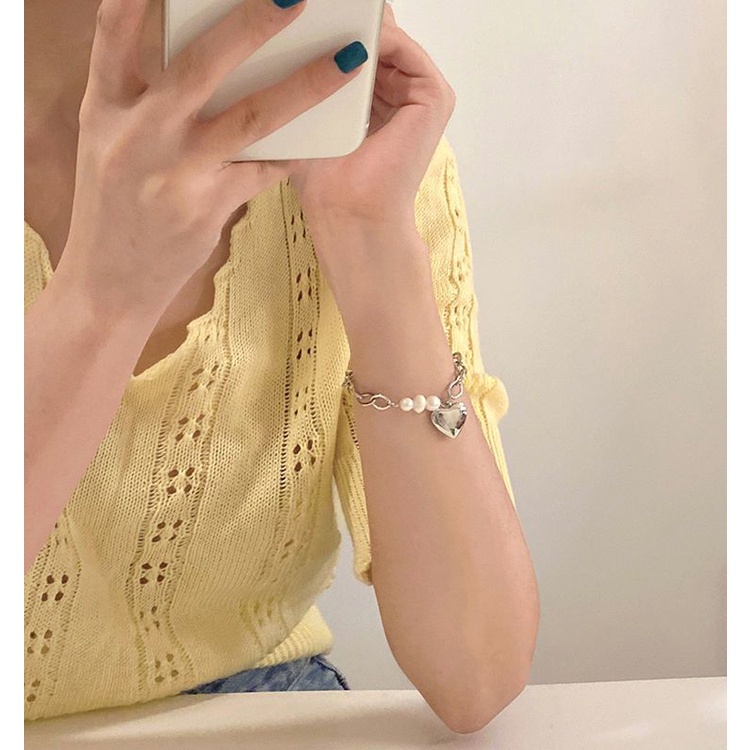 [HOT] VÒNG TAY HÌNH TIM PHỐI HẠT NGỌC NHÂN TẠO DÂY XÍCH THỜI TRANG VALENTINE 222VT009