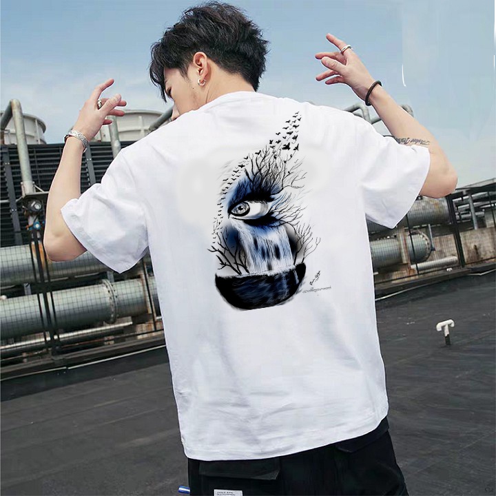 Áo thun nam dáng rộng❤️ Freeship 50K❤️ Chất mát in hình con mắt thư pháp NTL603
