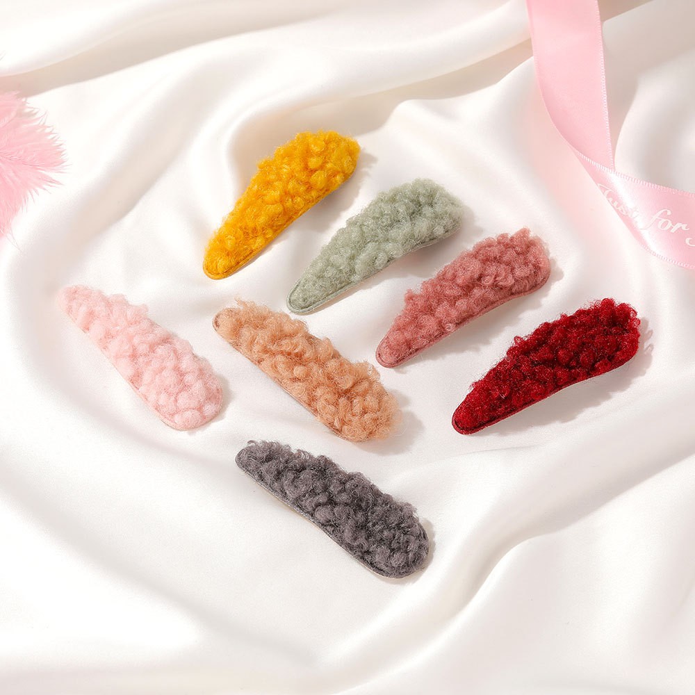 Kẹp tóc vải lông cừu màu trơn phong cách Hàn Quốc xinh xắn đáng yêu dành cho nữ