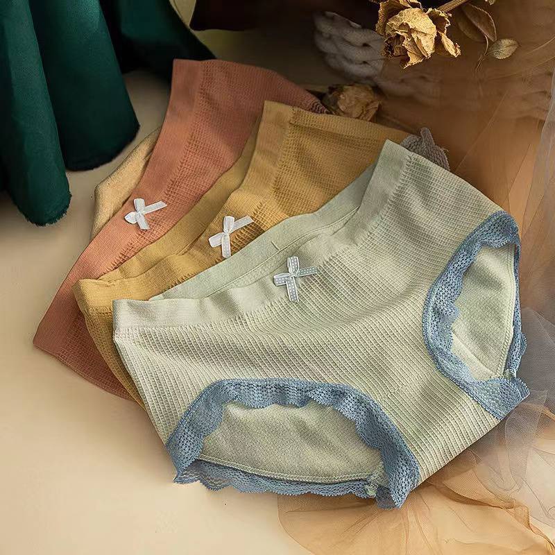 Quần Lót nữ Cotton Không Đường May Lưng Vừa Phối Ren Không Đường May Kháng Khuẩn Thoải Mái Thoáng Khí Dễ Thương Cho Nữ