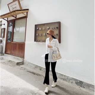 quần kaki ống loe rách gấu