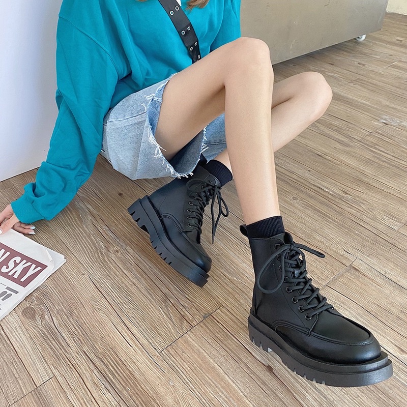 Boot nữ da mềm mã L921 kèm video ảnh thật/ boot cổ cao buộc dây da mềm ullzang | BigBuy360 - bigbuy360.vn