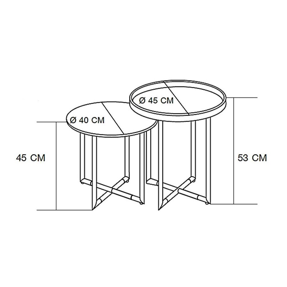 HomeBase FURDINI Bộ 2 bàn cà phê/sofa DARWISH bằng gỗ MDF và thép 25077-BK W45XD45XH53CM màu đen