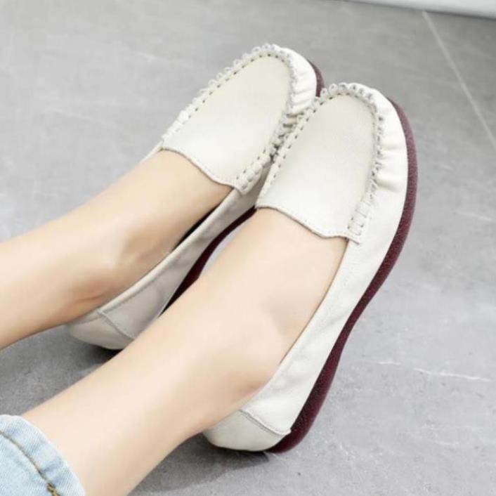 Giày Lười Nữ Giày Mọi Nữ  Chất Da Bò Đế Bằng Chống Trượt Không Thấm Nước Ba Màu Y Hình Giày Diểm Store