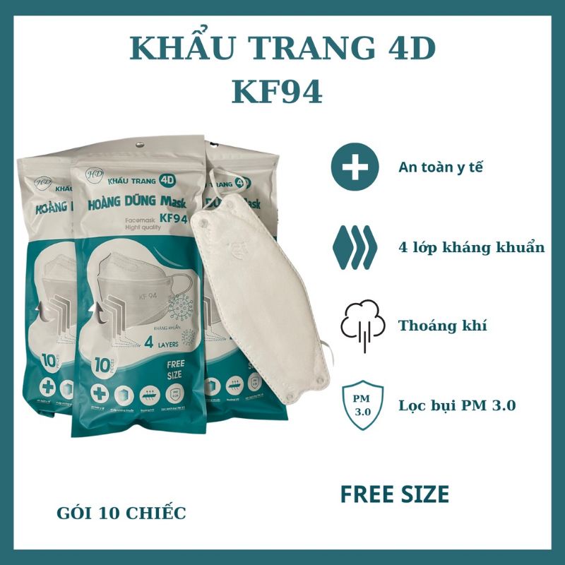 THÙNG 300 CHIẾC KHẨU TRANG KHÁNG KHUẨN HOÀNG DŨNG 4D MASK KF94 SẢN XUẤT TẠI VIỆT NAM