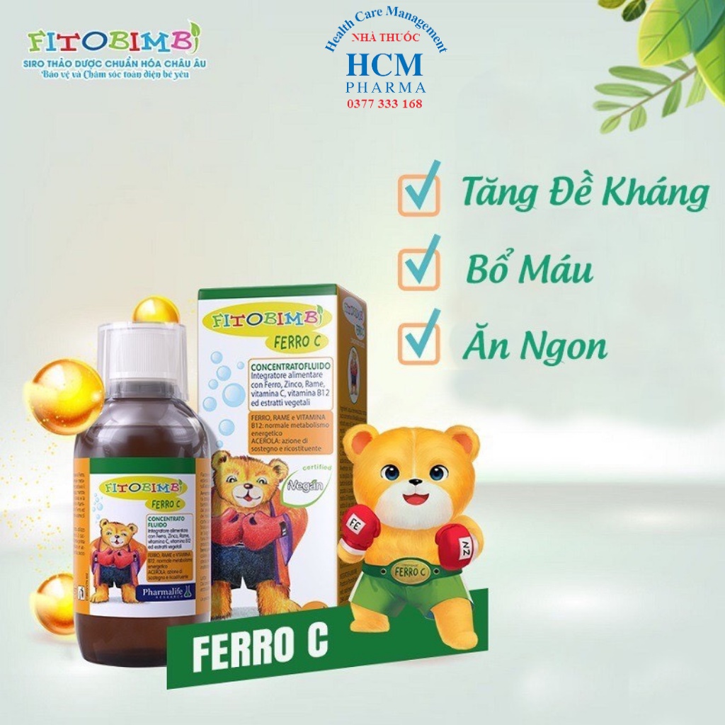 Kẽm sắt vitamin c tăng sức đề kháng cho bé Fitobimbi Ferro C nhập khẩu Italia chai 200ml DLP04