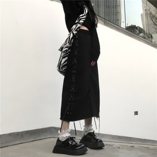 CHÂN VÁY DÀI ĐAN DÂY ĐEN SIÊU NGẦU CHẤT THỜI TRANG NỮ