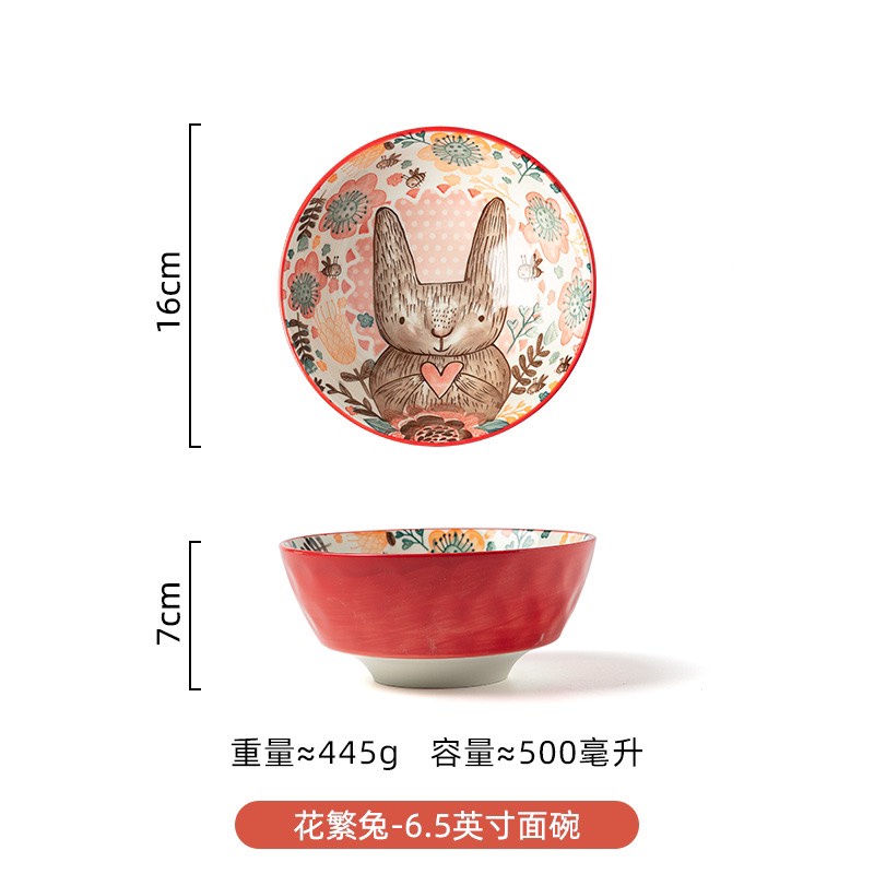 Bộ Chén Bát gốm sứ cao cấp, khay dĩa decor nhà bếp hình Thỏ nâu đáng yêu.