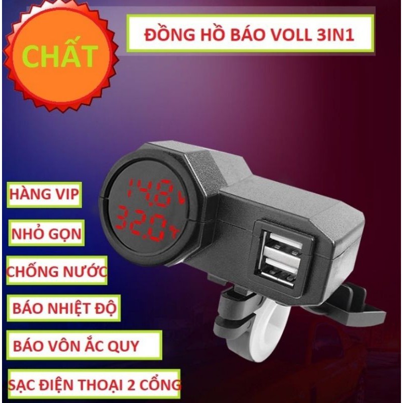 SẠC ĐIỆN THOẠI +BÁO VON ẮC QUY BÁO NHIỆT ĐỘ GẮN XE MÁY HÀNG NHẬP KHẨU MỚI CỰC CHẤT