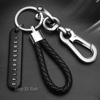 Móc chìa khóa, kèm bảng số điện thoại, kết hợp da và kim loại, chống mất trộm, thất lạc chìa khóa