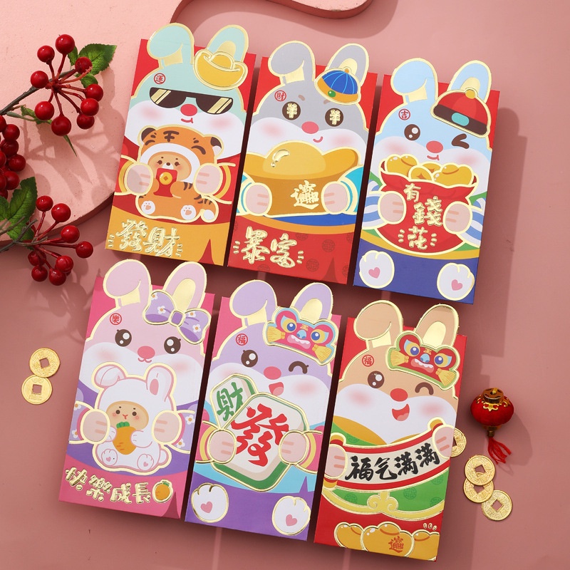Set 6 Bao Lì Xì Hình Thỏ Xinh Xắn Mừng Năm Mới 2023