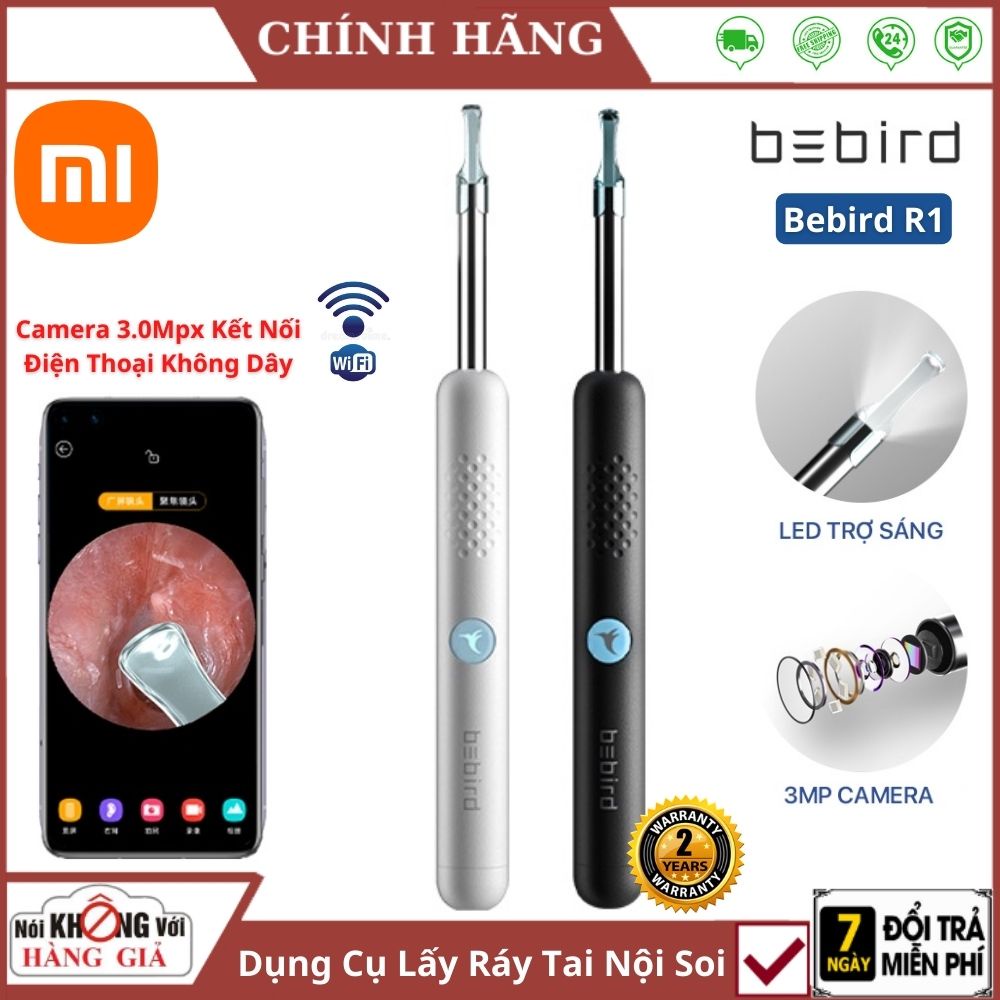 Dụng cụ lấy ráy tai nội soi có camera Xiaomi Bebird R1 , máy hút ráy tai tự động thông minh có đèn chuyên nghiệp cho bé