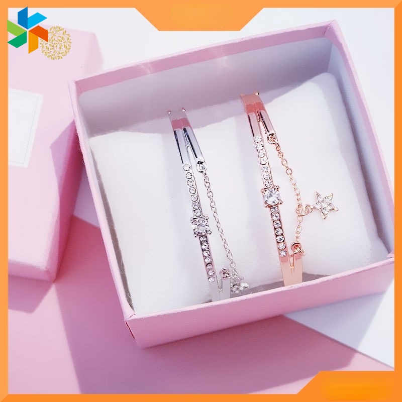 Vòng Đeo Tay Dạng Mở Mặt Hình Ngôi Sao Đính Đá Pha Lê Thời Trang Cho Nữ YKD JP6