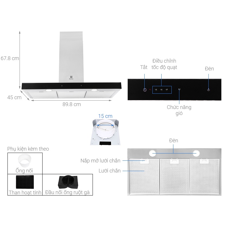 Máy hút mùi bằng thép dạng đảo Electrolux LFT769X