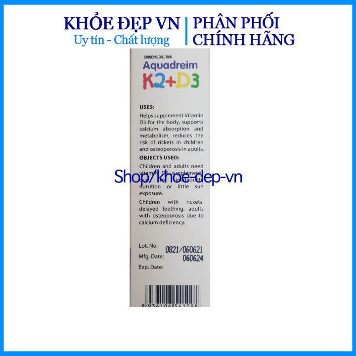 Aquadreim vitamin D3+DHA lọ 10ml bổ sung vitamin D3, cải thiện còi xương, chậm lớn cho bé từ 1 tháng tuổi.