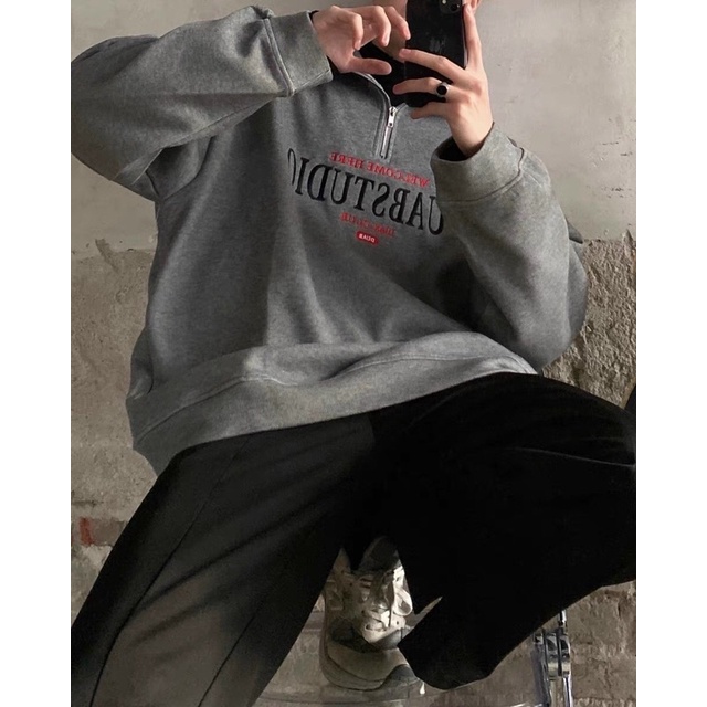 Áo Nỉ Cổ Cao DUABSTUDIO Nữ [FREESHIP] 🌸 Sweater form rộng tay bồng, hoodie zip thêu chữ cá tính Ulzzang 🌸 | BigBuy360 - bigbuy360.vn