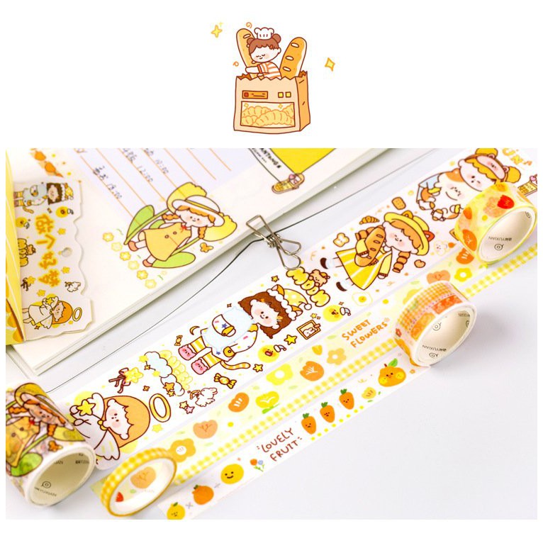 Hộp Washi Tape 5 Cuộn Băng Keo Sticker Giấy Trang Trí Sổ Lưu Niệm DIY