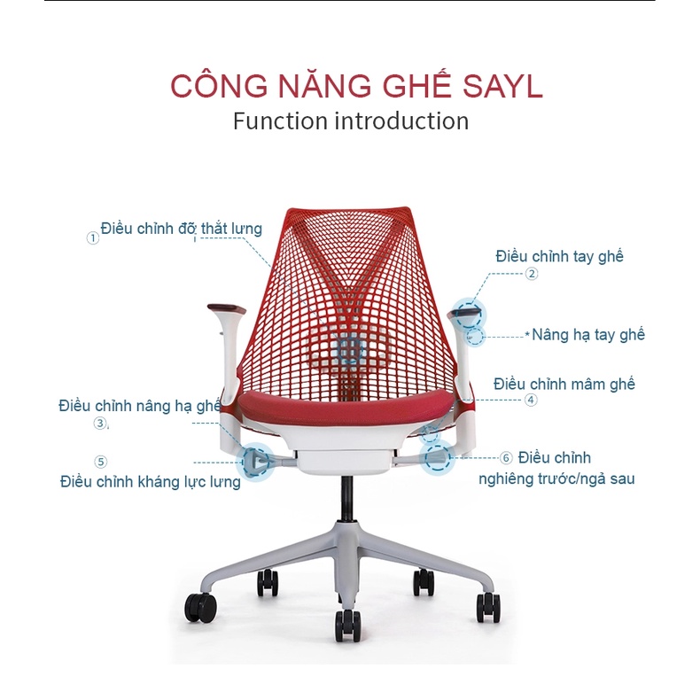 Ghế xoay văn phòng công thái học Herman Miller Sayl - Hàng xách tay tặng đệm bọc, bảo vệ cột sống - ERGOHOME