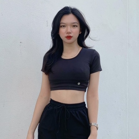 Áo croptop cộc tay thể thao nữ tập gym yoga erobic kèm sẵn mút chất thun poly cao cấp co giãn 4 chiều( áo CRT cộc tay)