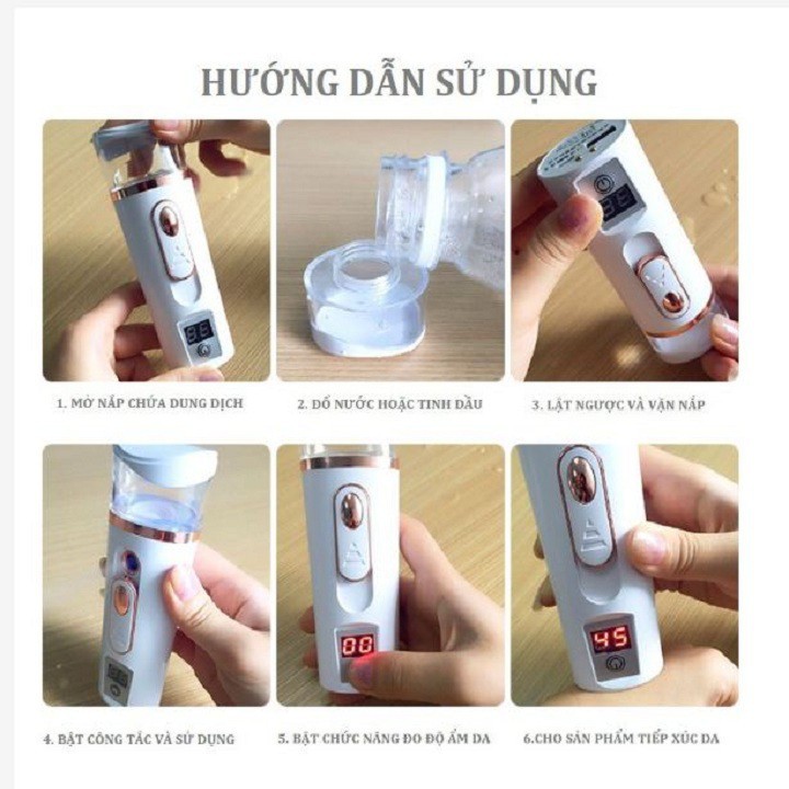 {Hot New} Máy Xịt Khoáng Xông Mặt Nano Mini Đo Độ Ẩm Da 2019