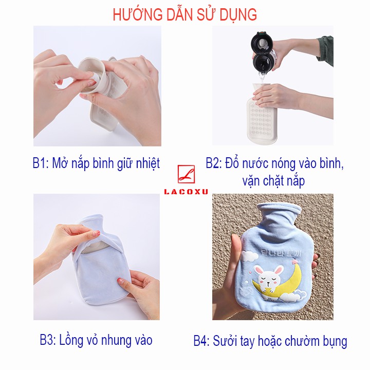 Túi Sưởi Túi Chườm Nóng Lạnh Giữ Nhiệt Vỏ Nhung Dày Dặn Chữ Hàn Quốc Dễ Thương Cá Tính