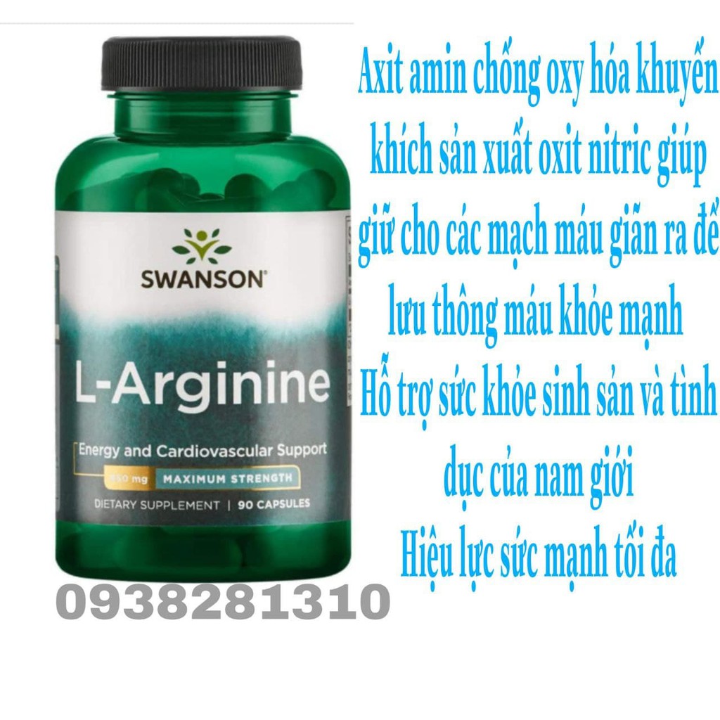 Swanson L-Arginine 850mg cải thiện sinh lý tăng cường sức khoẻ 90V