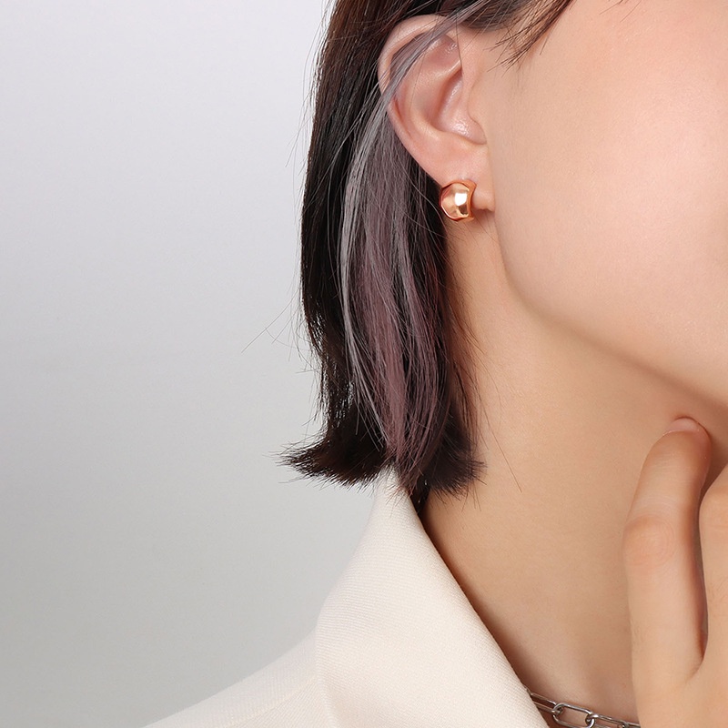 Bông tai bằng thép titan mạ vàng 18K thiết kế kiểu hình học sáng tạo phong cách Pháp