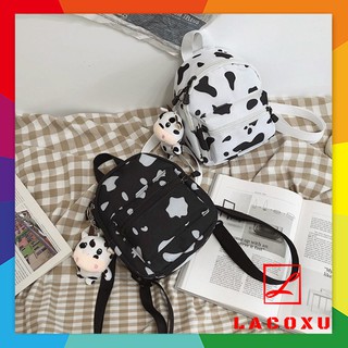Balo Nữ Mini Thời Trang Hoạ Tiết Bò Sữa Cá Tính Dễ Thương Ba Lô Vải Canvas Nhiều Ngăn Tiện Lợi