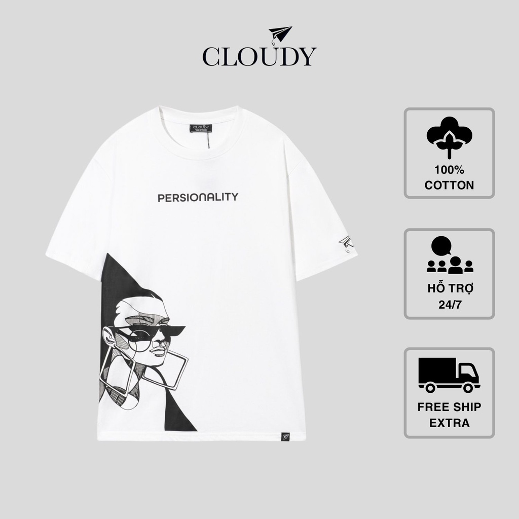 Áo Thun Nam Nữ Unisex Cotton Màu Trắng Cloudy Persionality Tee Áo Phông Basic Đơn Giản Năng Động Hiện Đại