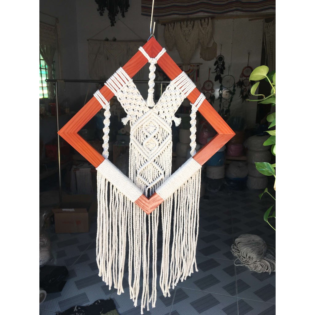 Tranh gỗ macrame decor 30cmx30cm chụp ảnh, đạo cụ trang trí nhà cửa, cửa hàng, shop, coffee | Macrame wall hanging
