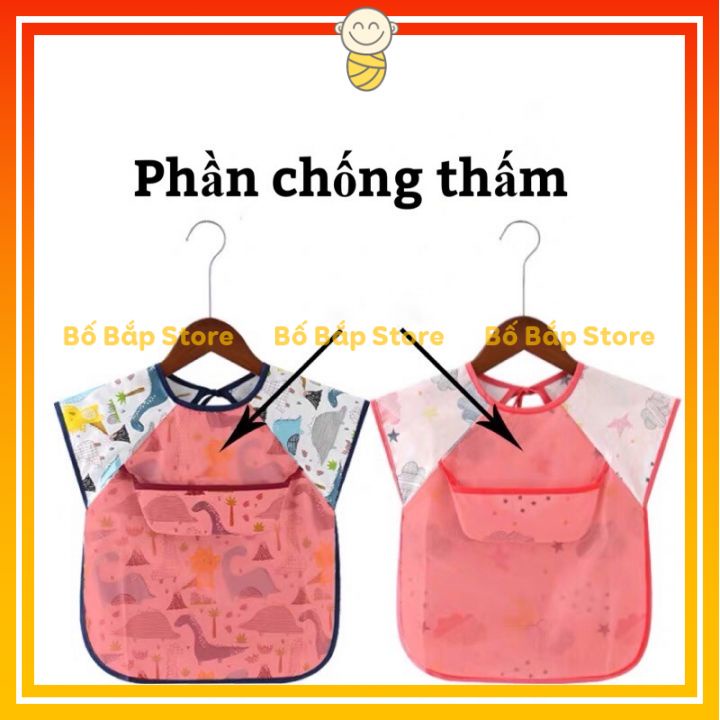 Áo Yếm Ăn Dặm Cộc Tay ⚡CHỐNG THẤM⚡ Cho Bé Có Máng Hứng Ngang Ngực Siêu Sạch Sẽ An Toàn Cho Bé