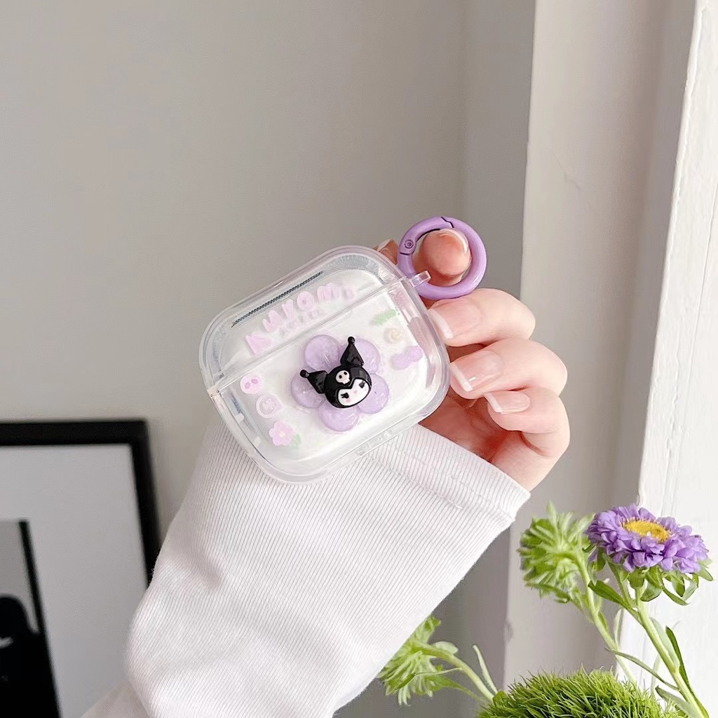 Vỏ Bảo Vệ Hộp Sạc Tai Nghe AirPods 3rd 2021 Pro2 2022 1 2 3 Pro Bằng TPU Trong Suốt Hình Kuromi Màu Tím Kèm Móc Tròn