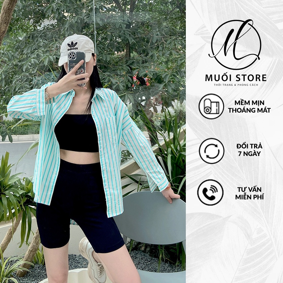 Áo Sơ Mi Kẻ Xanh Nữ Chất Liệu Cotton Mềm Mịn Thấm Hút Mồ Hôi - TA002