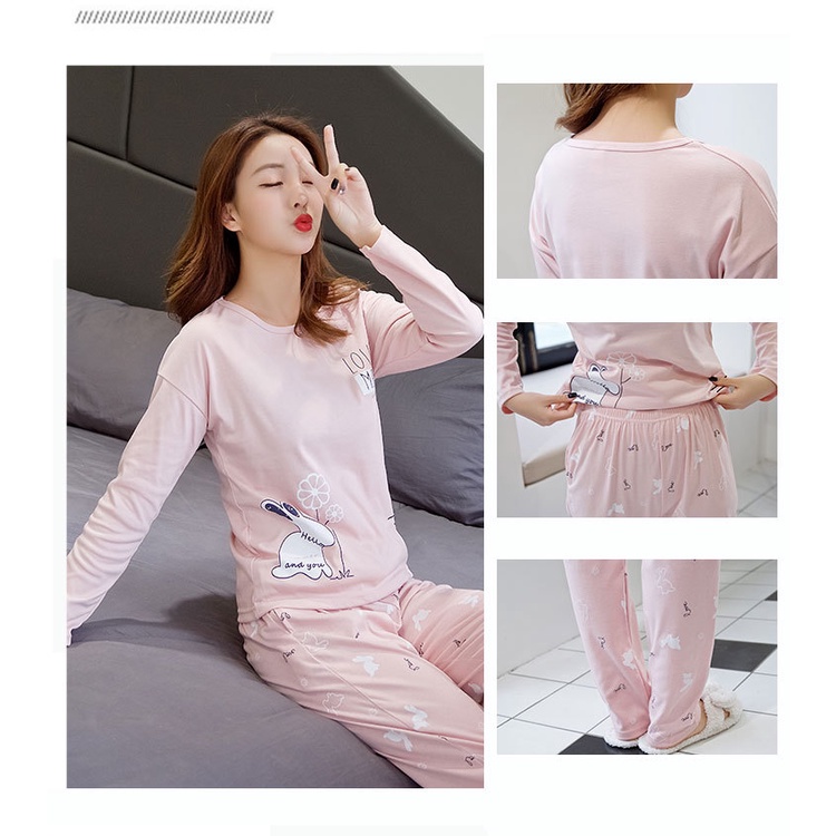 Đồ bộ nữ dài tay dễ thương, Đồ ngủ nữ cotton thun dài tay