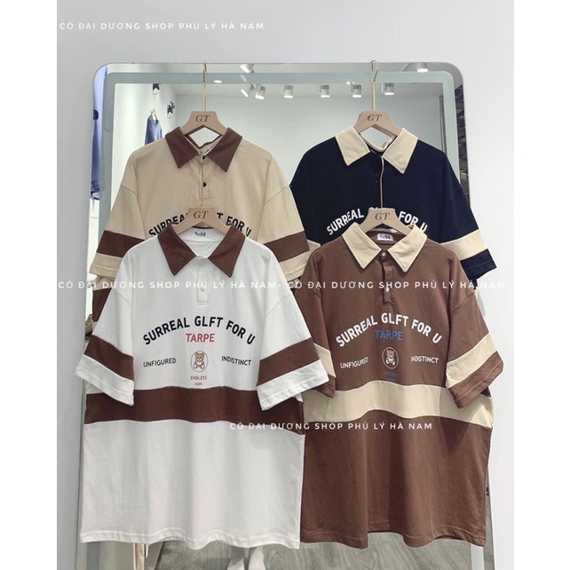 Áo Polo Unisex Tay Lỡ Form Rộng Thêu Chữ Ngực Vải Thun Cotton Dày Dặn Phong Cách Hàn Quốc – Anh Ribi Store