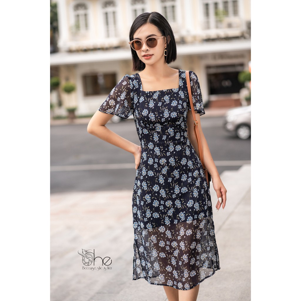 Tiffany Dress - Đầm cổ vuông xẻ tà | SDX113 |