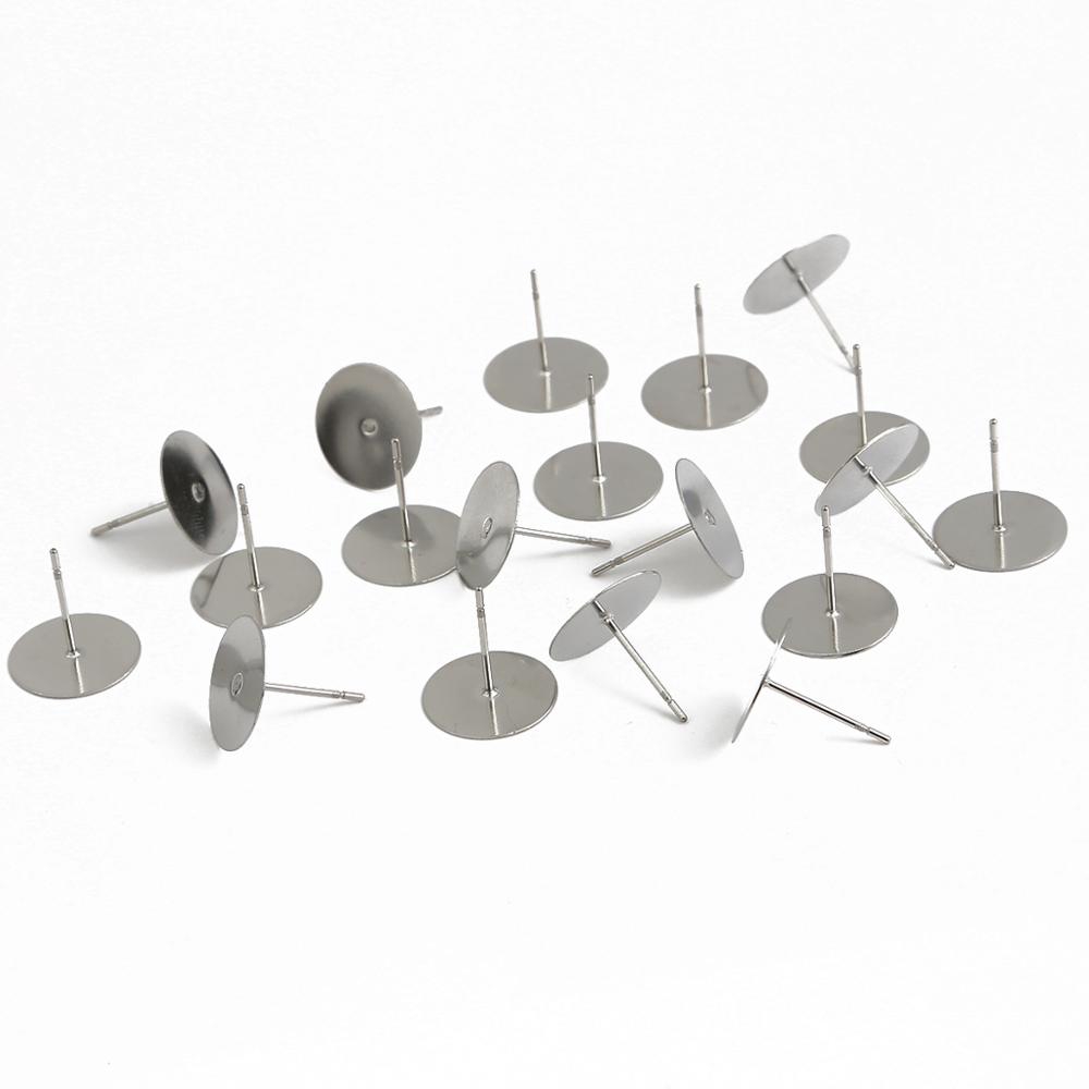 Set 100 nền chốt bông tai inox Cabochon Cameo 3 4 5 6 8 12mm DIY làm trang sức