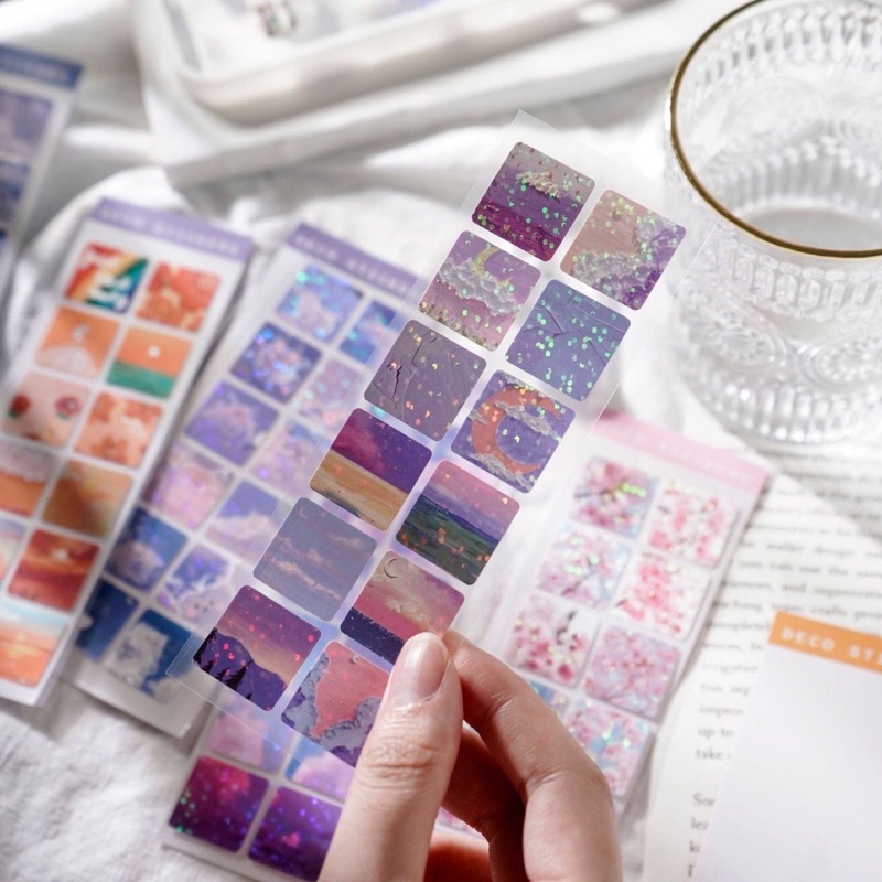 Sticker bầu trời lấp lánh bling bling trang trí sổ,toploader, journal