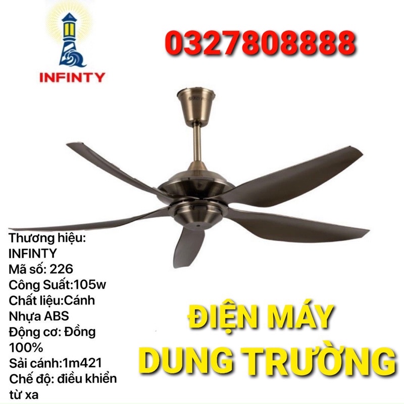 Quạt Trần 5 cánh nhập khẩu 226 mạ đồng có điều khiển