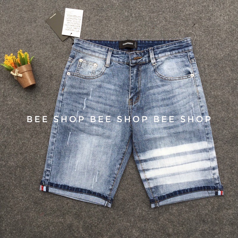 Quần bò ngố Dsq sọc ngang, quần jean đùi nam, quần short bò - Bee Shop