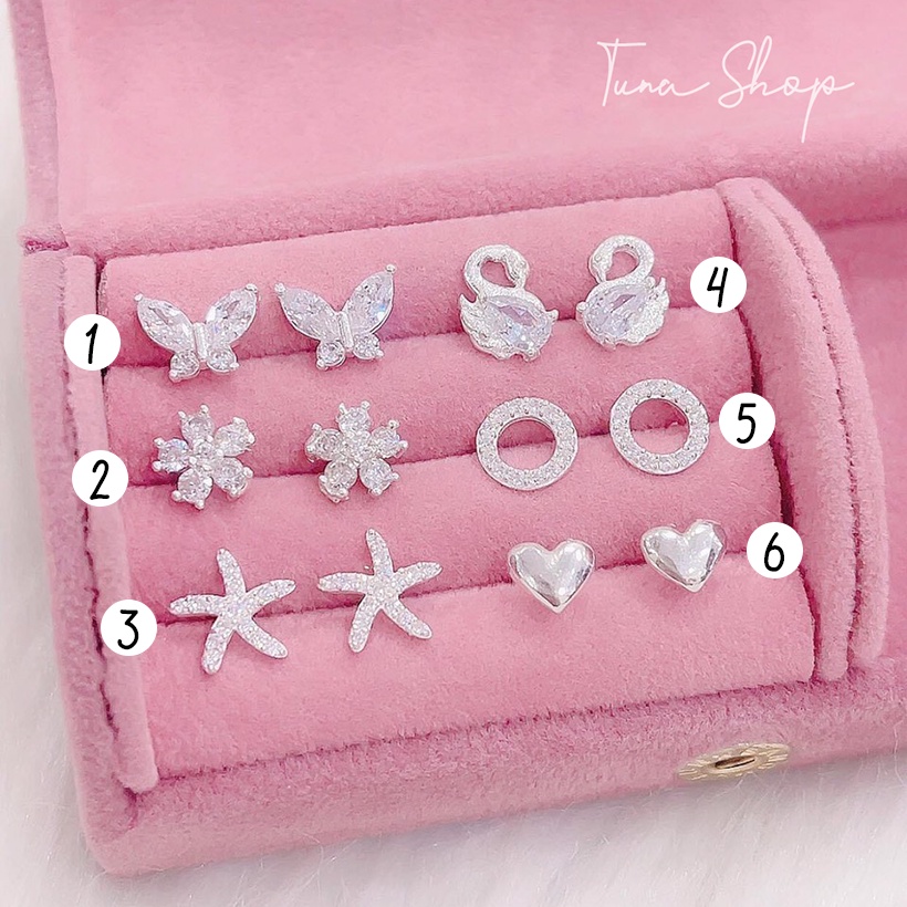 Khuyên tai nữ Bạc, Hoa tai Bạc cao cấp gắn đá TUNA SILVER cam kết CHUẨN BẠC