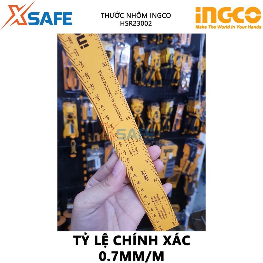 Thước nhôm INGCO HSR23002 Thước lá chiều dài 30cm, rộng 3cm, chất liệu nhôm anodized độ cứng cao, không bị mài mòn