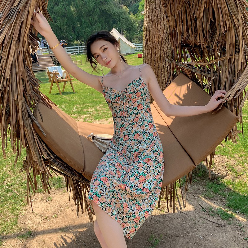 Đầm Hai Dây In Hoa Xinh Xắn Dành Cho Nữ