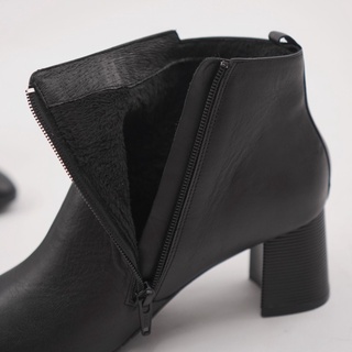 Bốt nữ cổ thấp da thật, Bốt da nữ cao gót 6cm giày vnxk - Kimystore